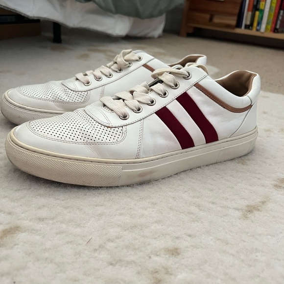 Bally Trainer White/Red Leather Striped Sneakers size 10 - Picture 1 of 3